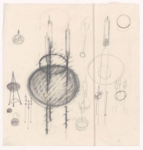 Multiple sketches (from the project-file "Sketches and drawings on various projects, including lamp designs, 1970s-1980s")