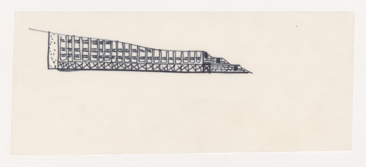 Sketch elevation for Casa dello studente, Trieste, Italy