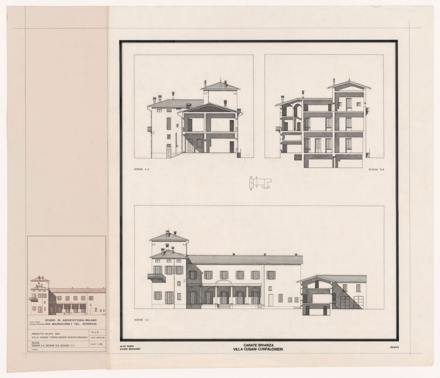 Sections for Villa Cusani Confalonieri, Carate Brianza, Italy
