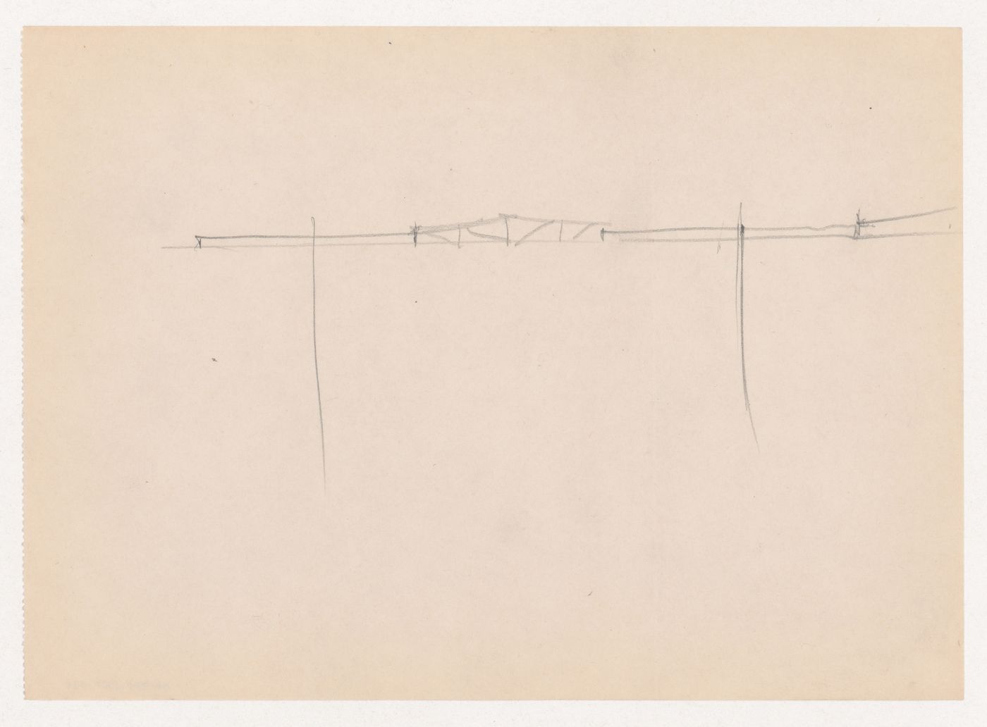 Sketch, probably an elevation for a roof truss for Museum for a Small City