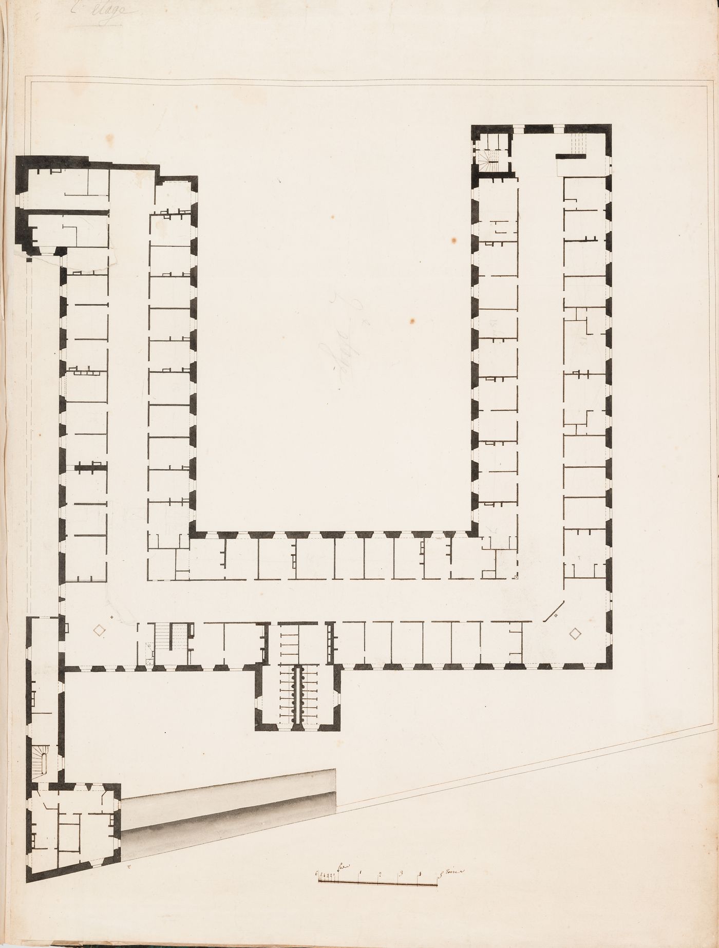 Project for alterations to the Caserne des Minimes, rue des Minimes: Second floor plan