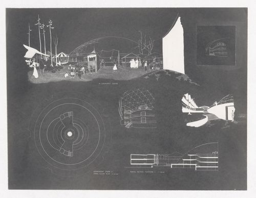 Plan, section and perspectives for Regional Shopping Center