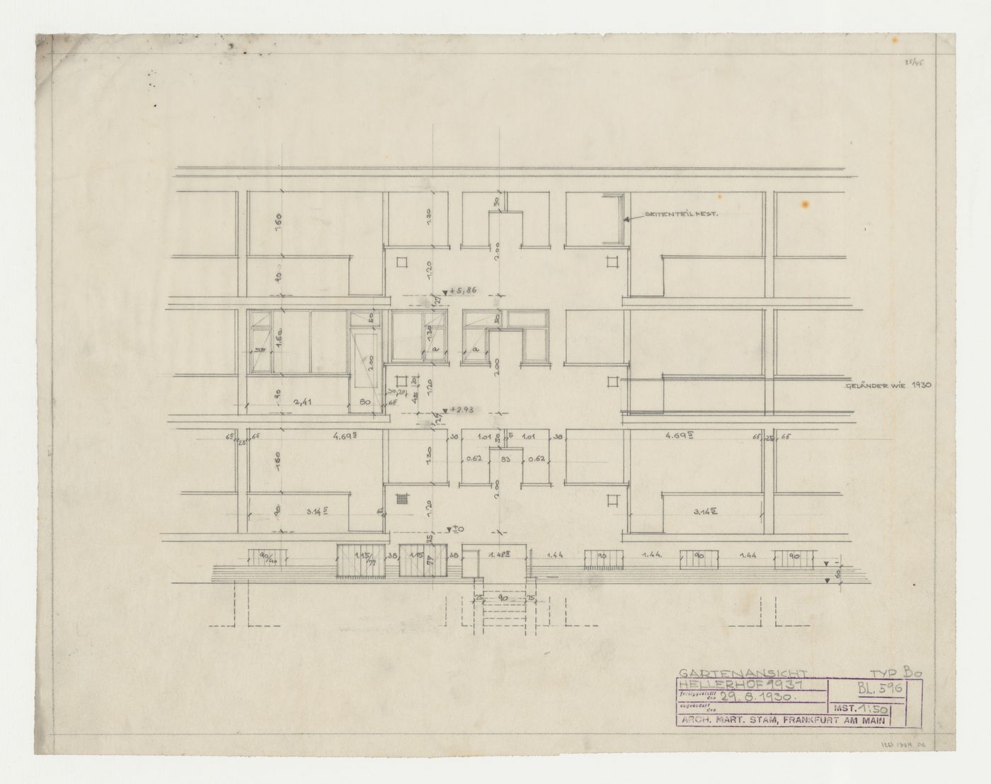 Elevation for type BO housing units, Hellerhof Housing Estate, Frankfurt am Main, Germany