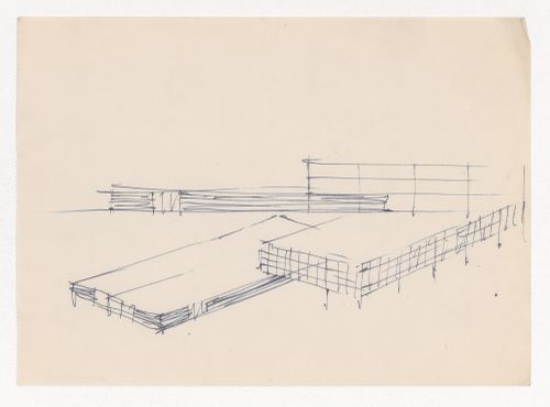 Partial sketch elevation and axonometric sketch for the Gymnasium and Natatorium complex
