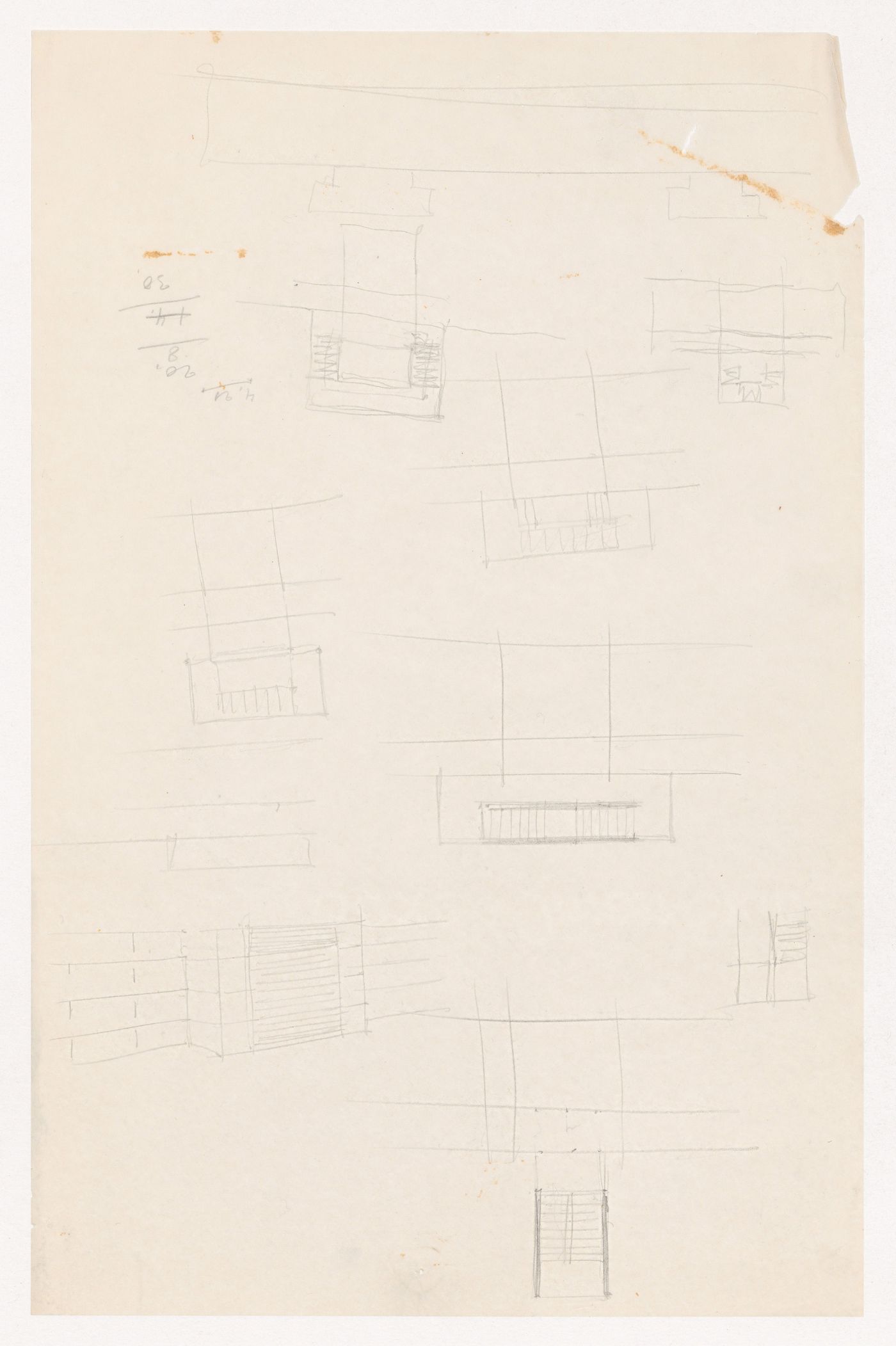 Sketch plans and perspective sketch for stairwells for Illinois Institute of Technology