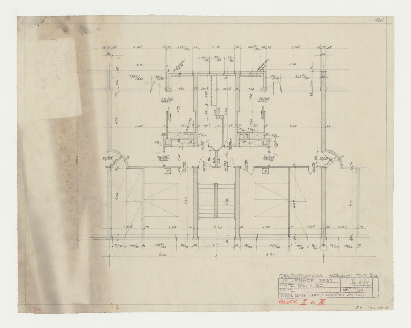 First floor plan for a type BO housing unit, Hellerhof Housing Estate, Frankfurt am Main, Germany