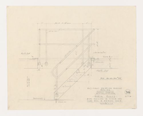 Élévation du garde-corps pour les escaliers et puits de lumière dans la salle des machines, Imprimerie Nationale du Canada, Hull, Québec, Canada