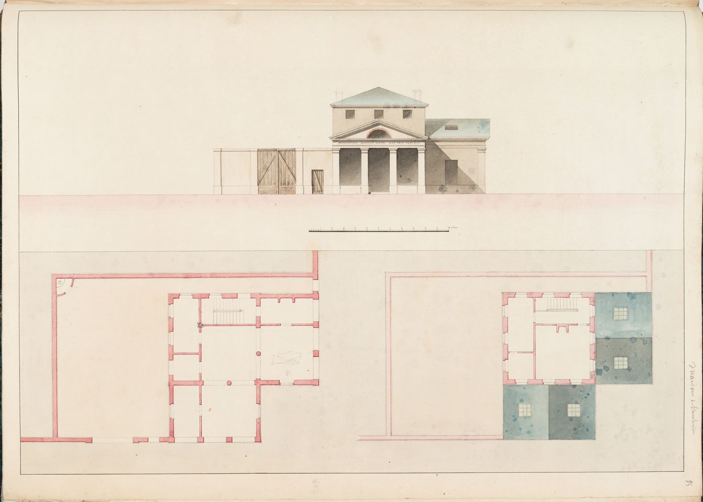 Elevation and plans for a "maison du blanchisseur"