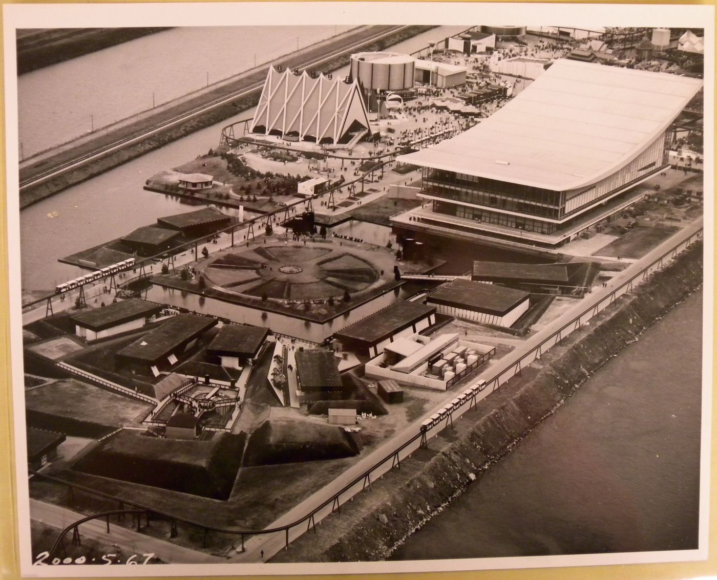 Aerial view of the Île Notre-Dame site, Expo 67, Montréal, Québec