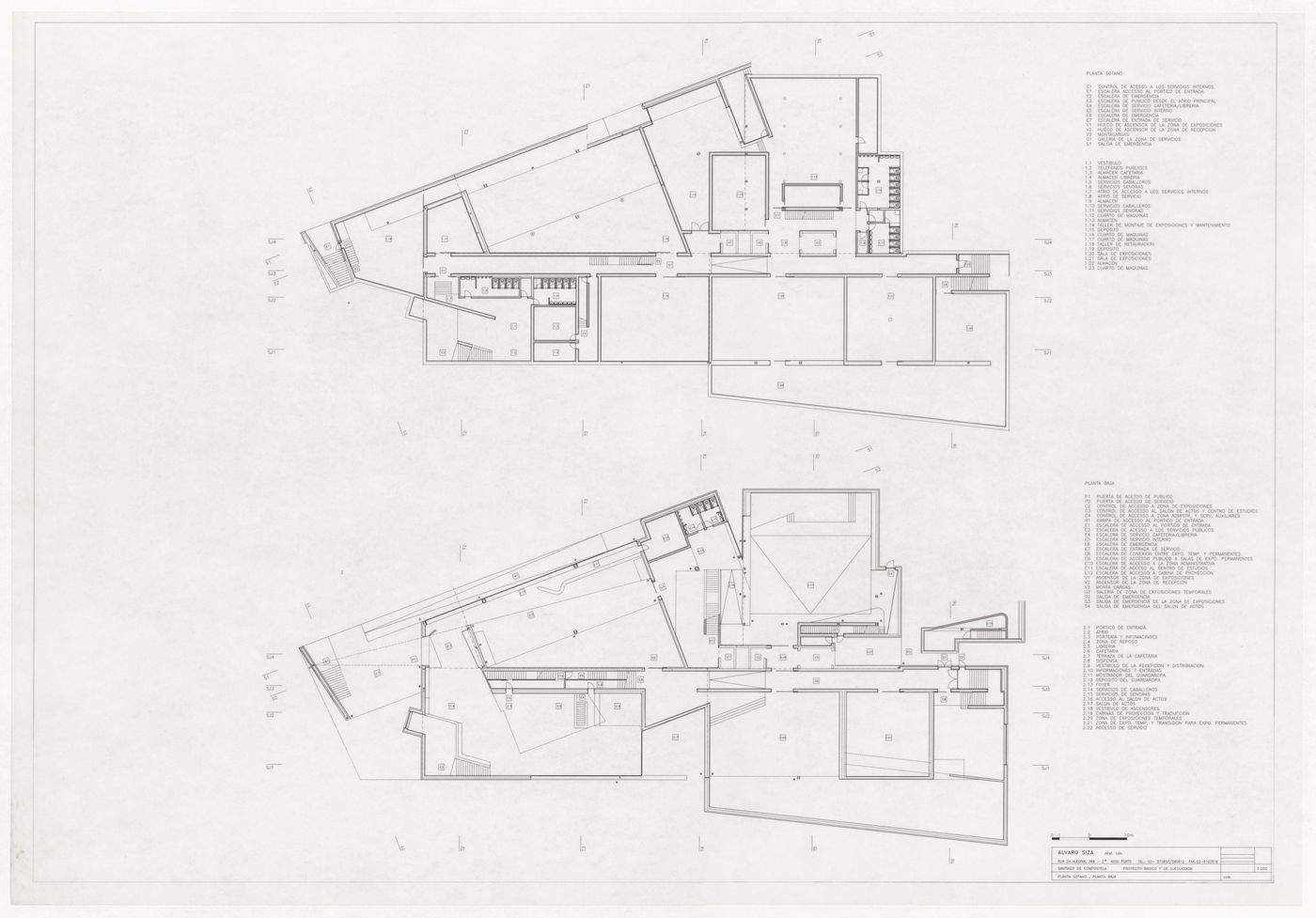 Basement and ground floor plans for Centro Galego de Arte Contemporânea, Santiago de Compostela, Spain