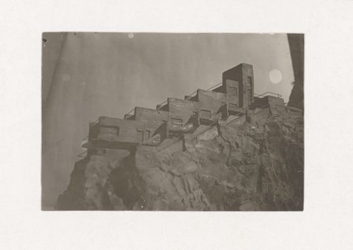 Photograph of a student model by L. Grinshpun for the project "Tourist Mountain Base" for an unidentified course at the Vkhutein (Moscow Higher Technical Institute), Moscow