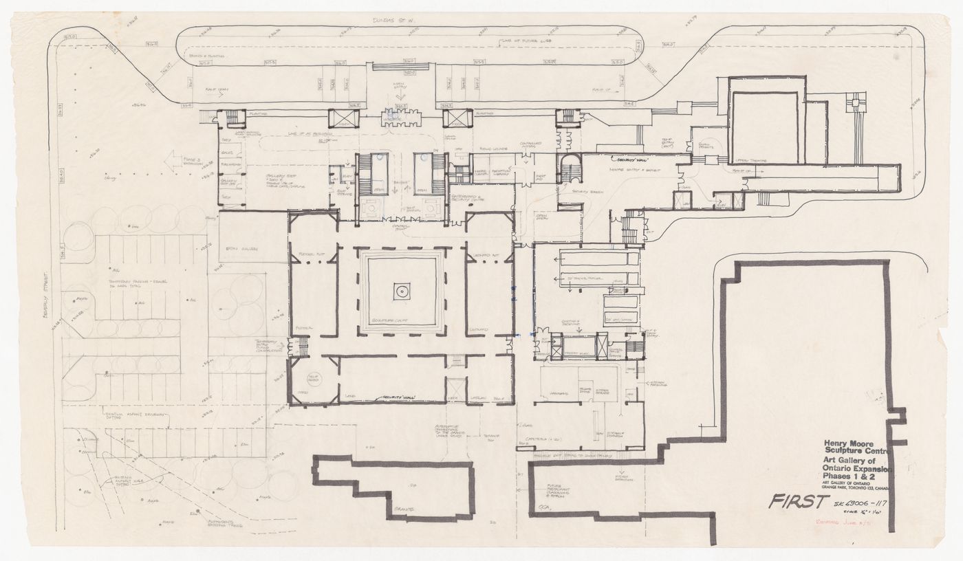 Sketch first floor plan for Henry Moore Sculpture Centre, Art Gallery of Ontario, Stage I Expansion, Toronto