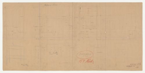 Plan, elevations and a sectional detail for a kitchen for type A and type B housing units, Hellerhof Housing Estate, Frankfurt am Main, Germany