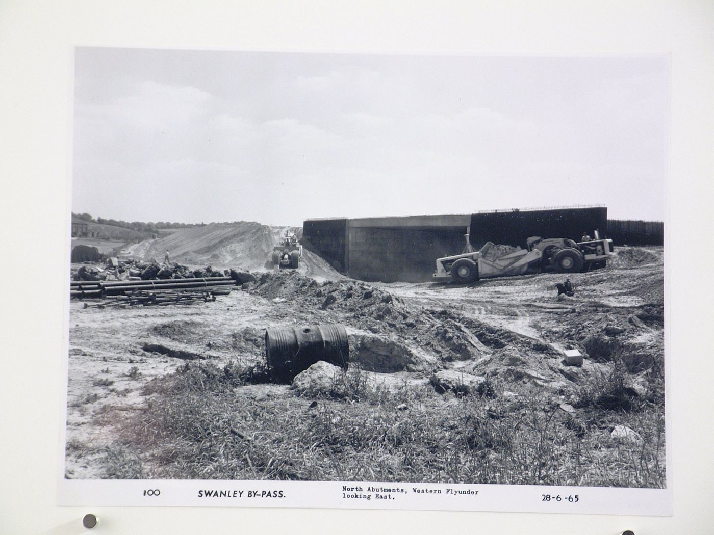 View of north abutments and western flyunder looking east, during construction of the Swanley Bypass, England