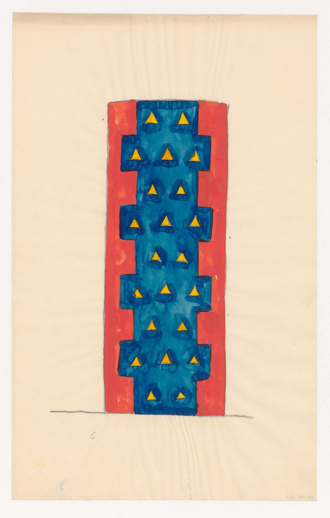 Design for a red, yellow and blue tiled stove