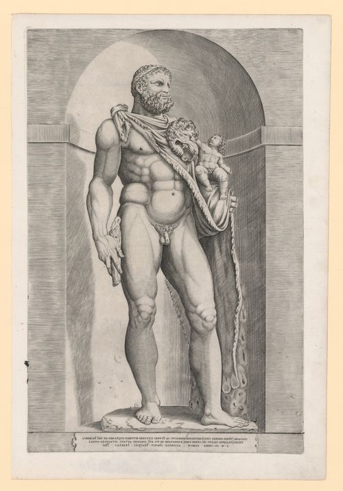 Perspective of the Emperor Commodus as Hercules carrying Telephus, in a niche