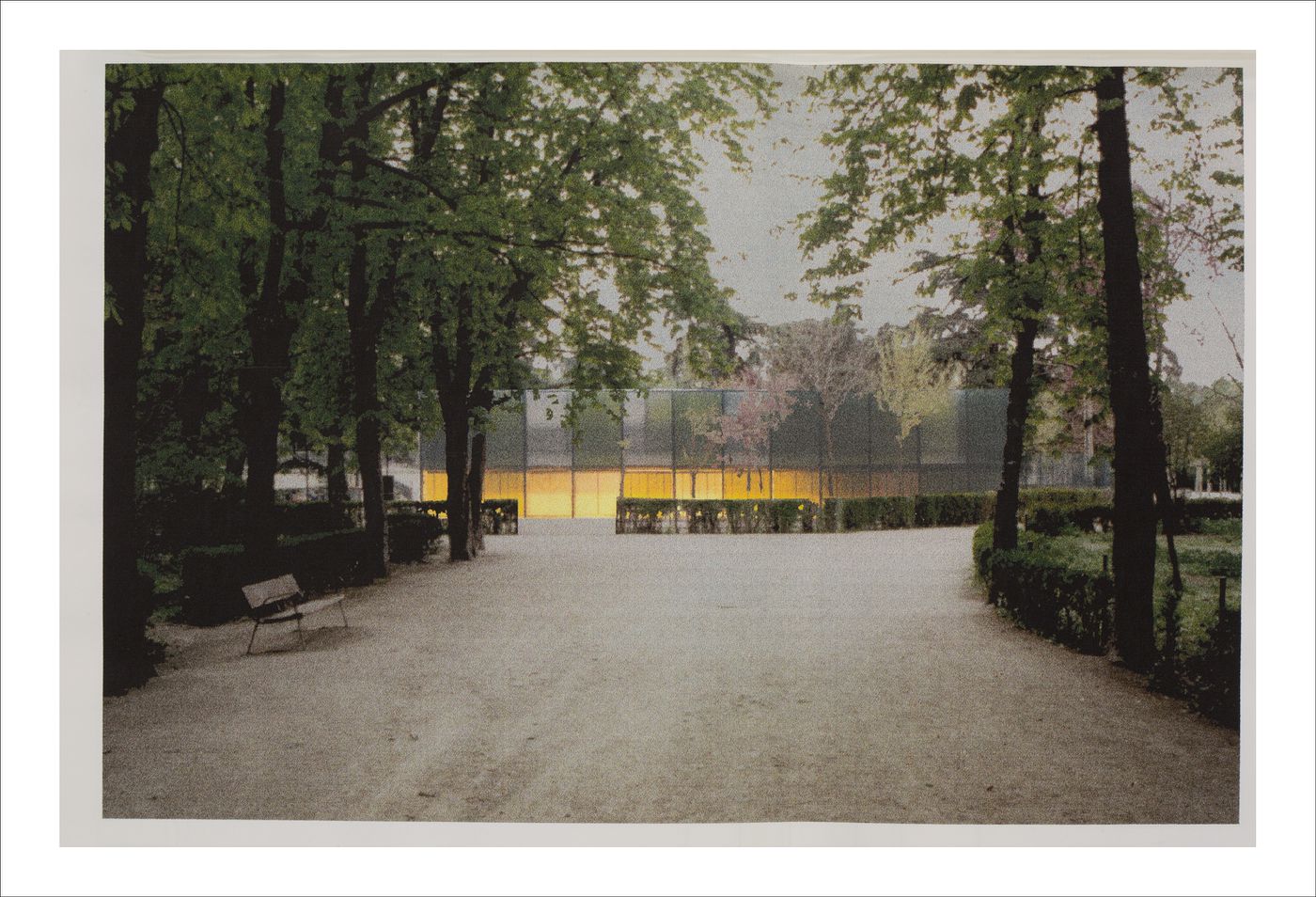 Proofs of Relevance: View of a photomontage showing the Retiro Park Gymnasium, Abalos & Herreros (1993-2003), Madrid, Spain