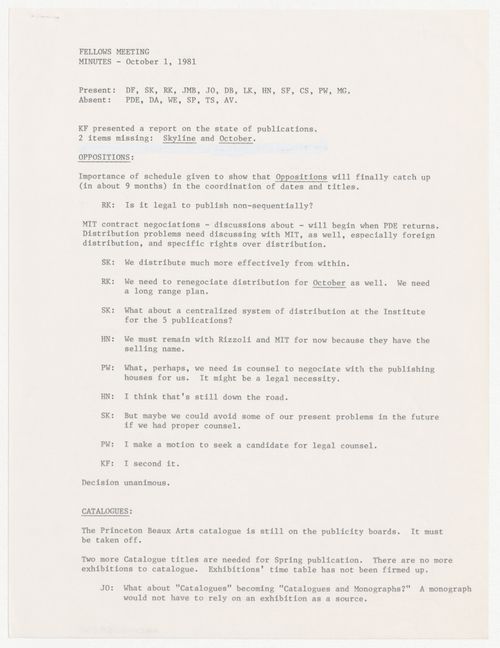 Minutes of meeting of the Fellows