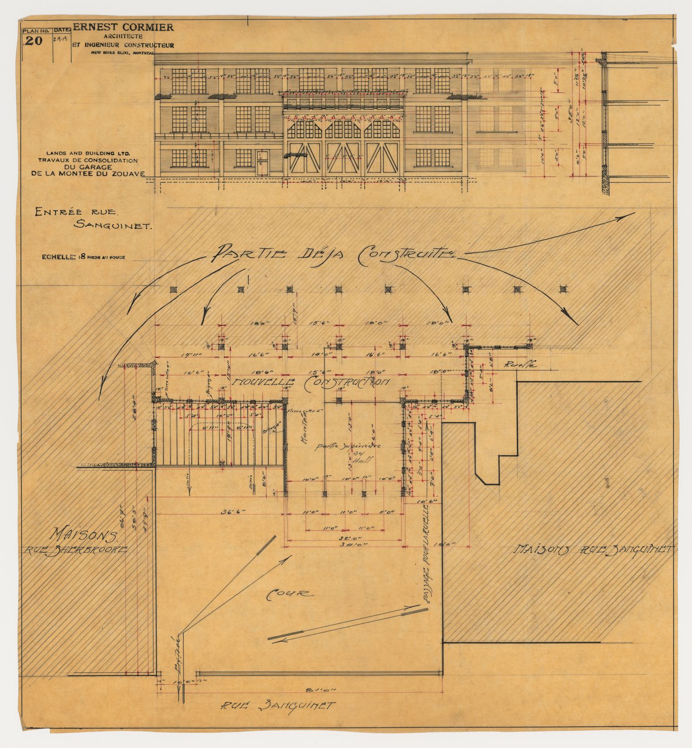 Élévation et détails de construction, Garage de la Montée du Zouave, Montréal