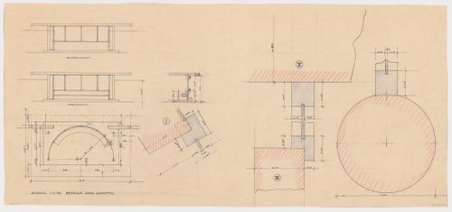 Ground floor plan, elevations, partial sections and partial plan for the garden house, Johnson House, Pinehurst, North Carolina