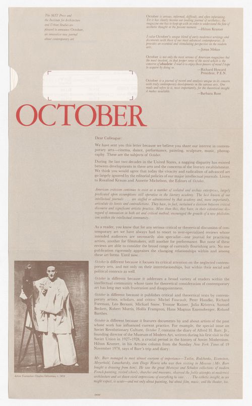 Subscription form for October issues 5, 6, and 7 with enclosed return letter