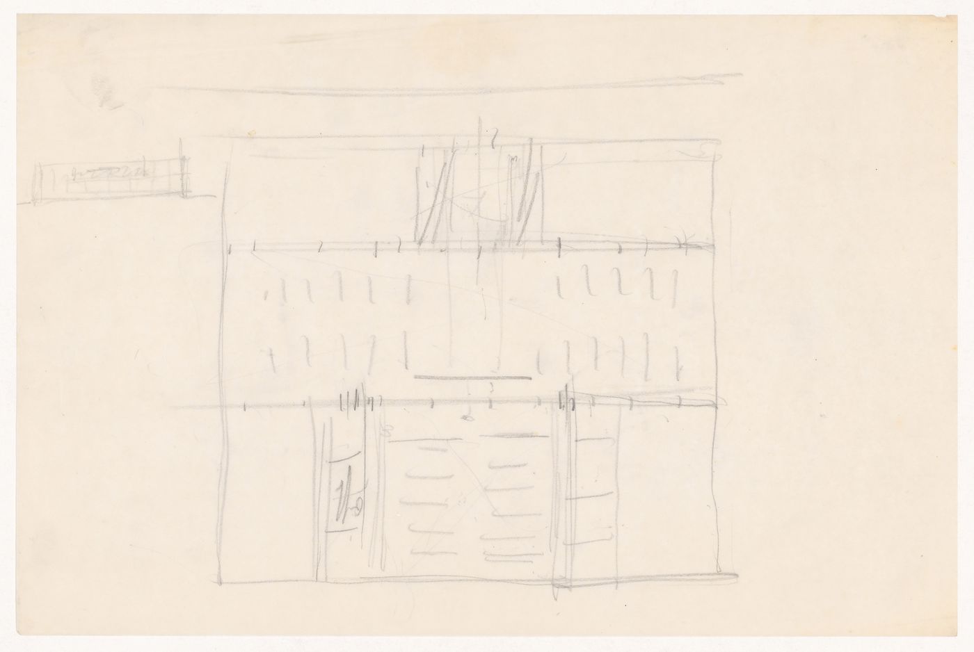 Sketch plan and sketch elevation for a campus building for Illinois Institute of Technology