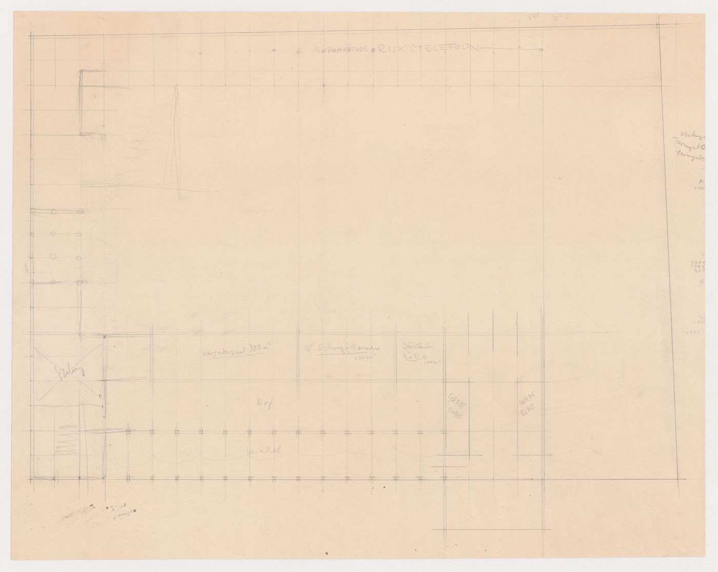 Partial plan for the main level for the New Stock Exchange Building, Rotterdam, Netherlands