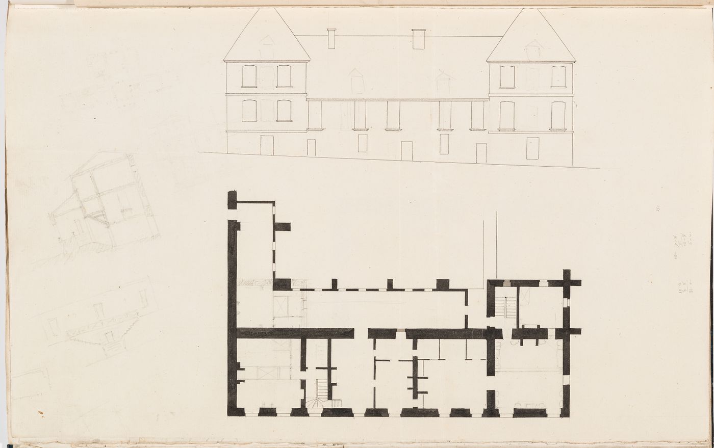 Elevation and plan, probably of the first floor of the house, Domaine de La Vallée