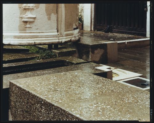 Partial view of a stone basin, the garden, Palazzo Querini Stampalia, Venice, Italy