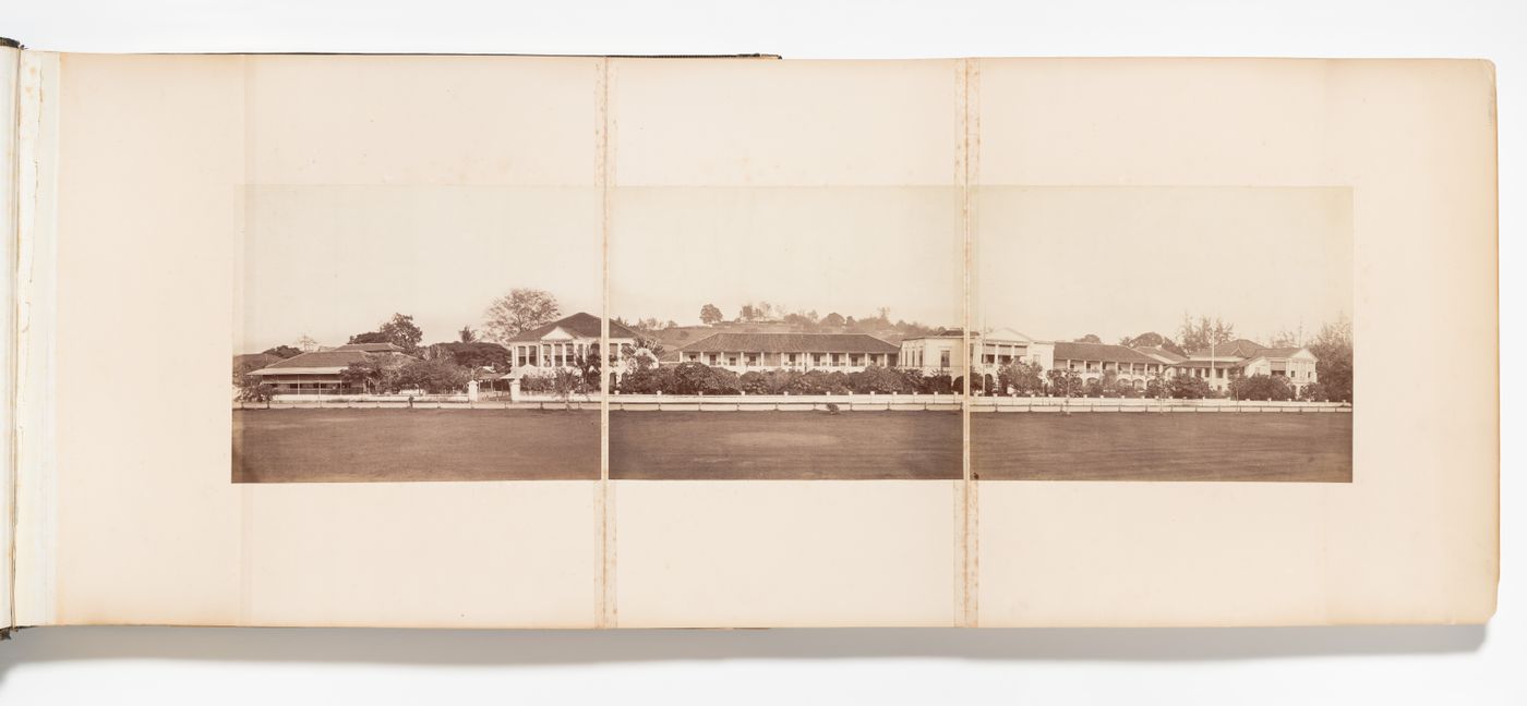 Panorama of the Hotel de l'Europe with Fort Canning (formerly Government Hill) in the background, Singapore