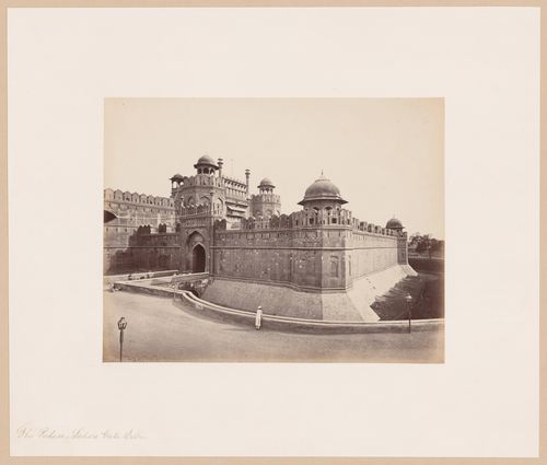 View of the Lahore Gate showing the moat, Shahjahanabad (now Lal Qila or Red Fort), Delhi, India
