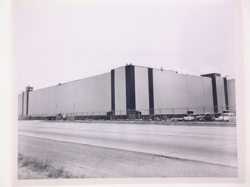 View of the principal and lateral façades of Manufacturing Building B, United Aircraft Corporation Chance-Vought Aircraft division Assembly Plant, Grand Prairie, Texas