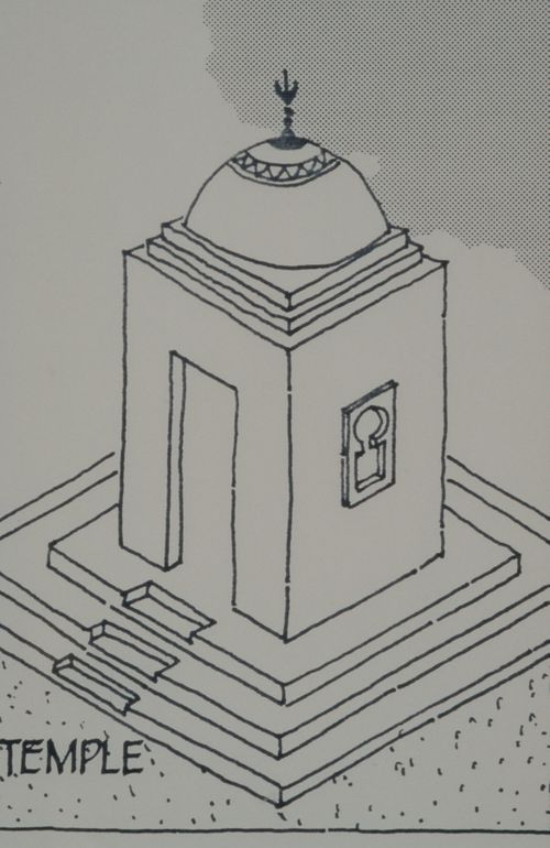 Axonometric view of temple for the Aranya Housing Project, Indore, India