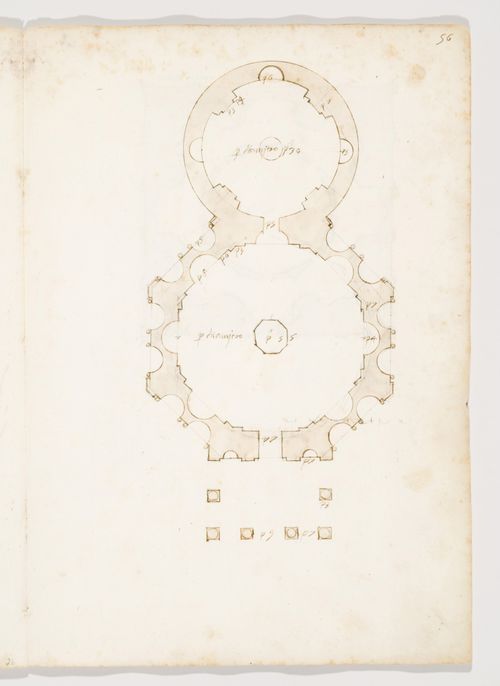 Plan of an unidentified octagonal building with a tetrastyle portico and a circular apsidal chamber