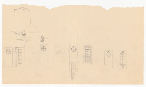 Sketch elevations and sectional details for doors for Olveh mixed-use development, Rotterdam, Netherlands