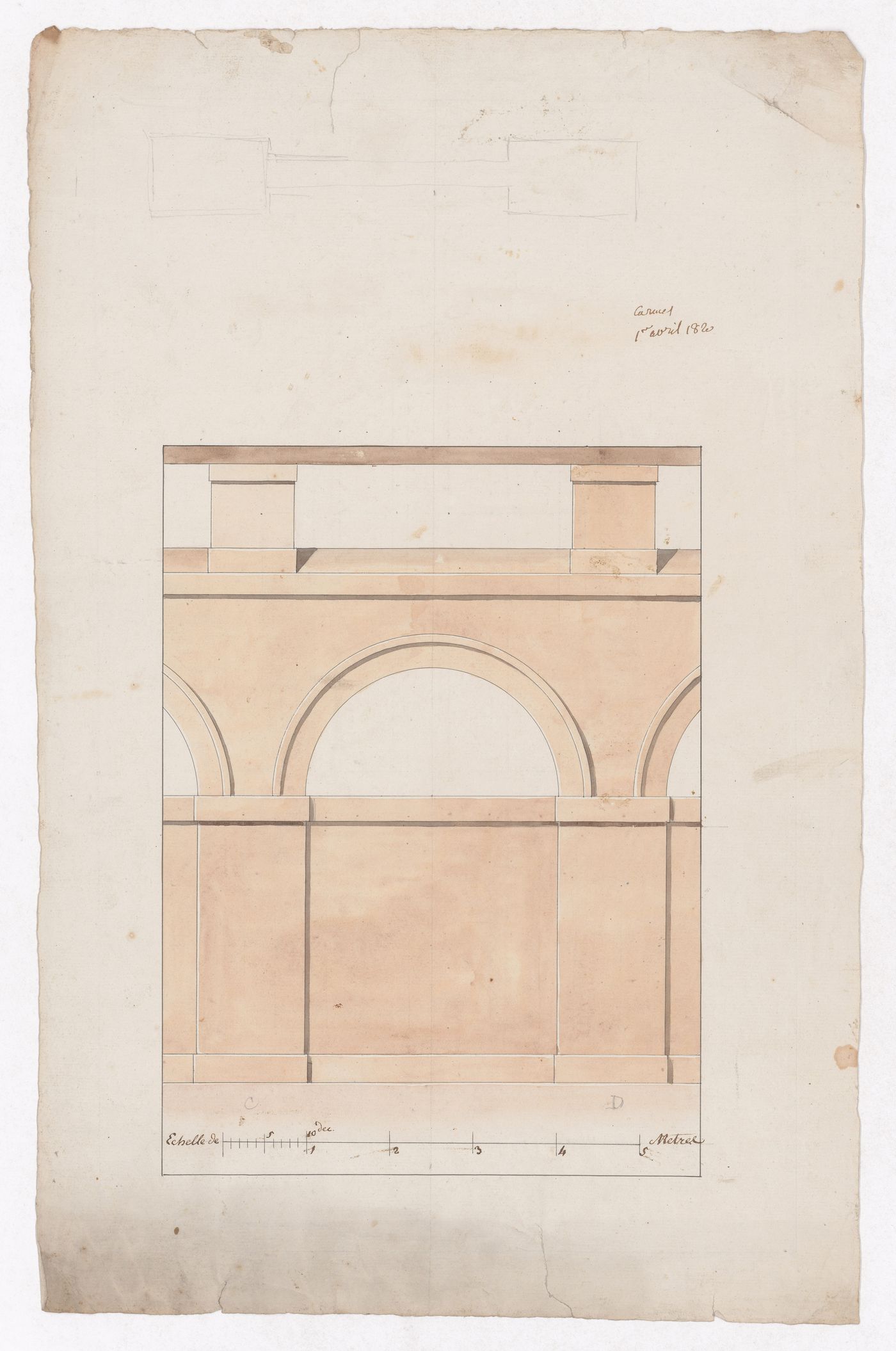 Elevation of arch for Market Building; verso: Unidentified elevation