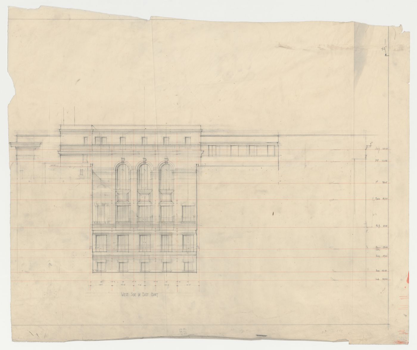 Étude de la façade ouest,  Annexe au Palais de Justice de Montréal, Montréal, Canada