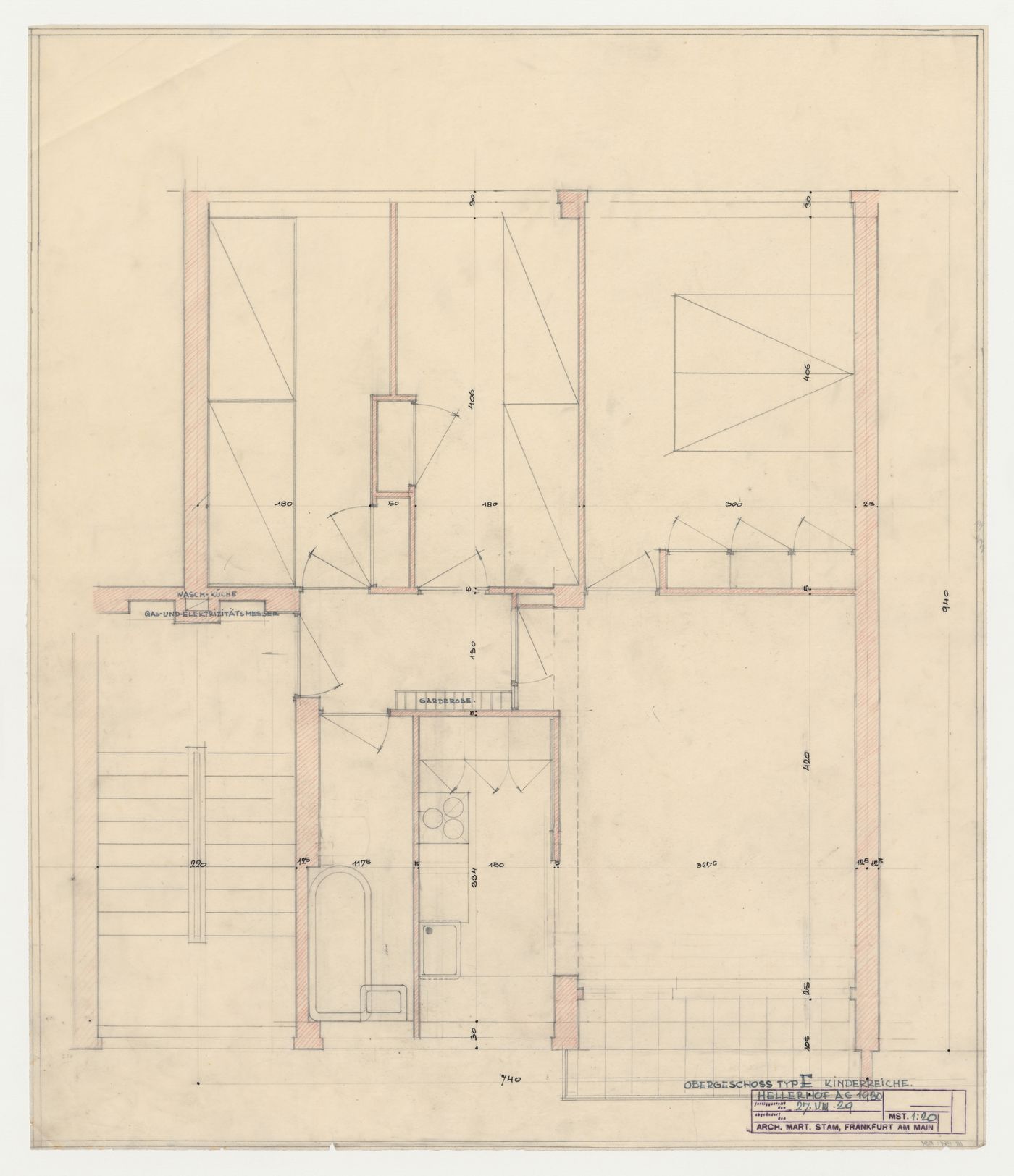 First floor plan for a type E housing unit, Hellerhof Housing Estate, Frankfurt am Main, Germany