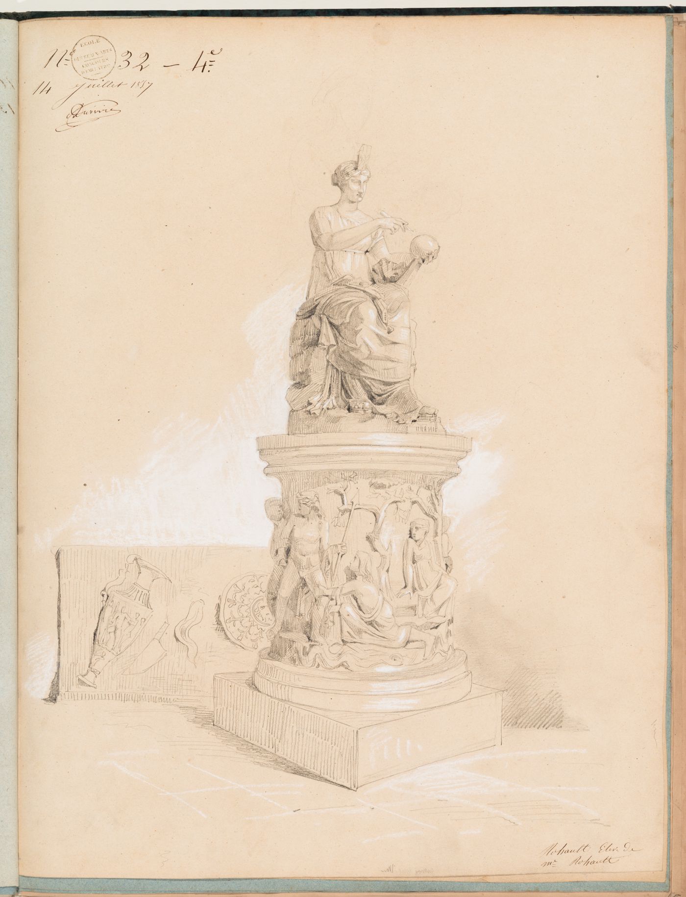 Concours d'émulation entry, 14 July 1857: Study of a statue of a seated female
