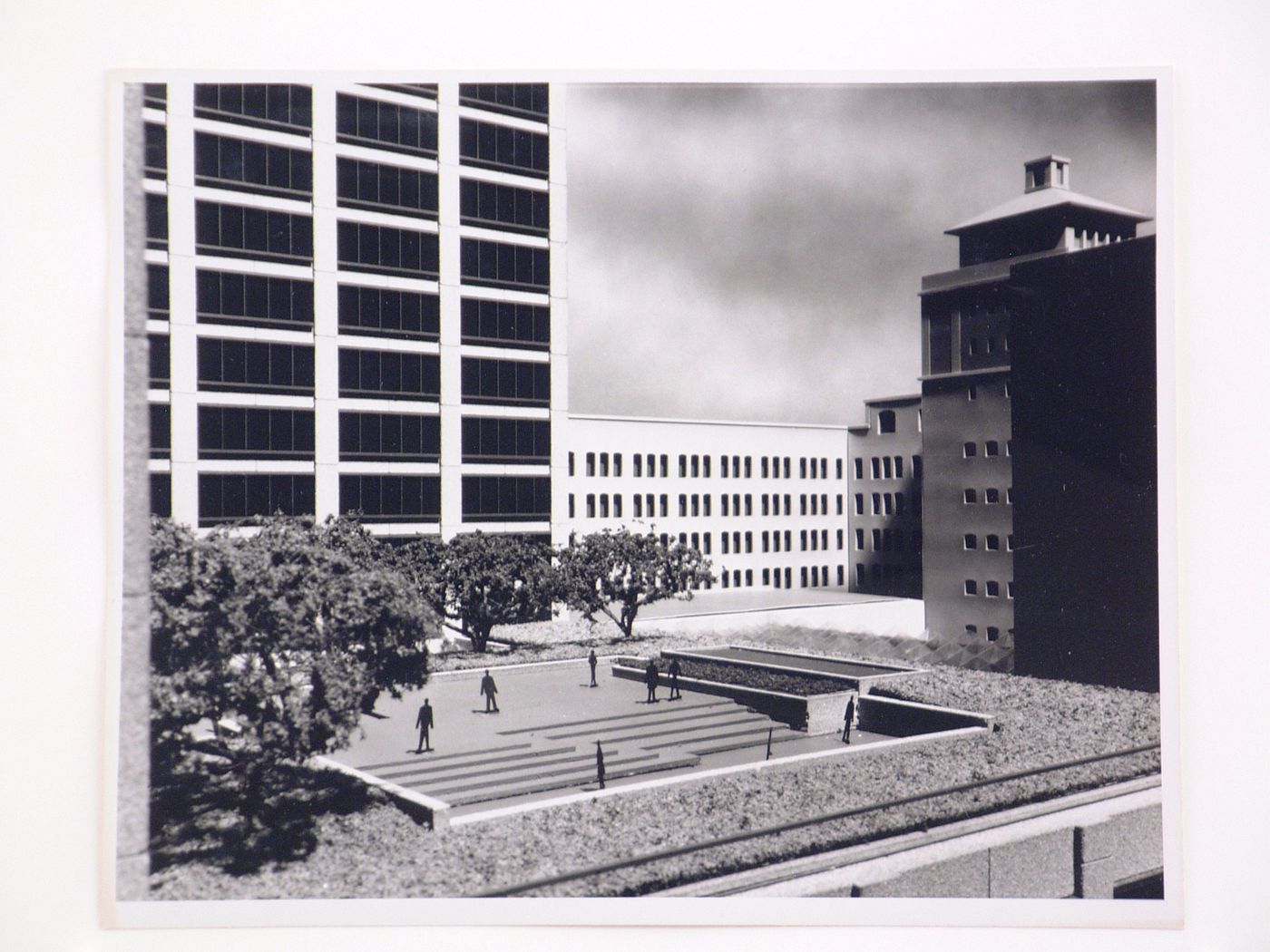 View of the upper level courtyard of the model of the One Market Plaza building, San Francisco, California, United States
