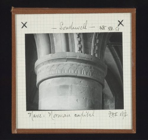 View of norman capital in nave of Southwell Minster, Southwell, Nottinghamshire, England