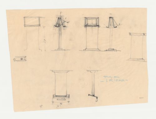 Wayfarers' Chapel, Palos Verdes, California [?]: Sketch elevations for a lectern
