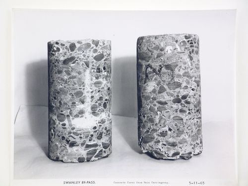 Studio view of concrete cores from main carriageway of the Swanley Bypass, England