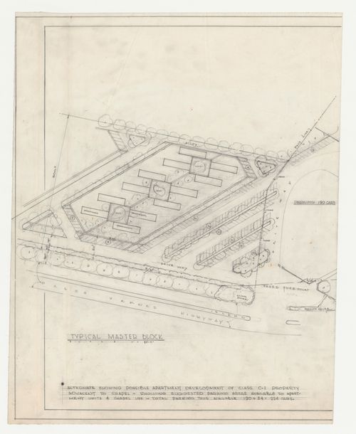 Wayfarers' Chapel, Palos Verdes, California: Site plan for apartment development on adjacent lot