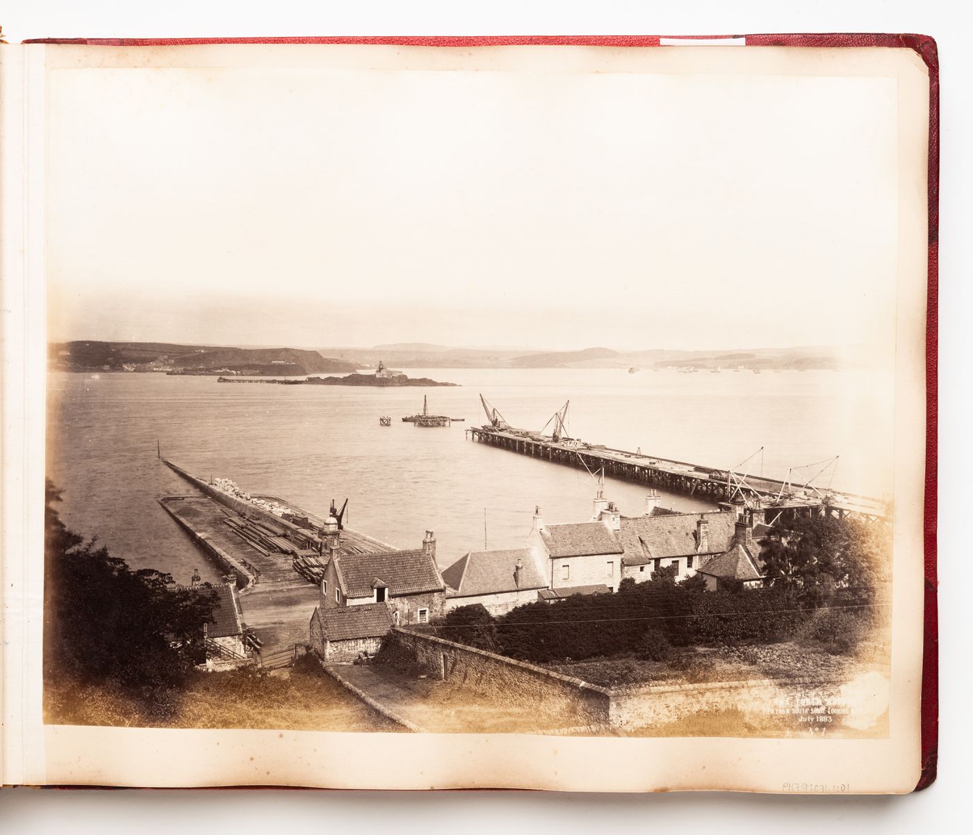 View of a building site for the construction of the Forth Bridge, Firth of Forth, Scotland, United Kingdom
