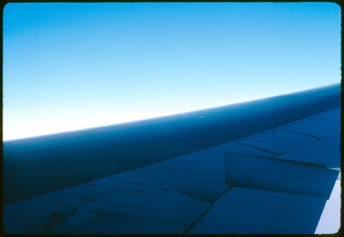 Airplane wing on a flight to Paris
