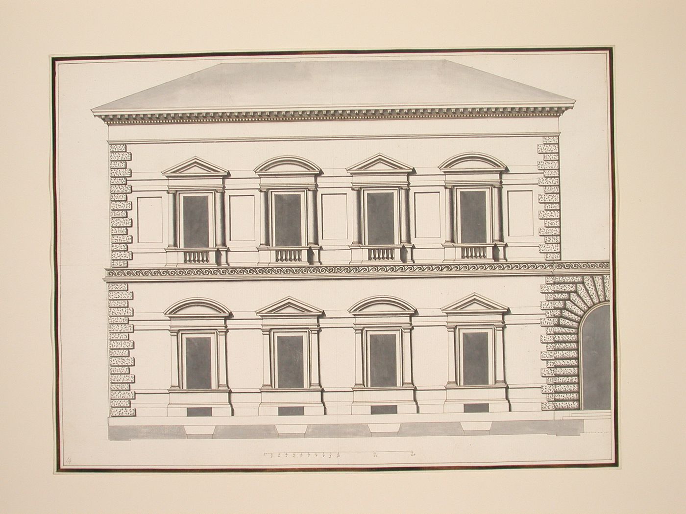 Elevation of the left half of the facade of the Palazzo Pandolfini, Florence