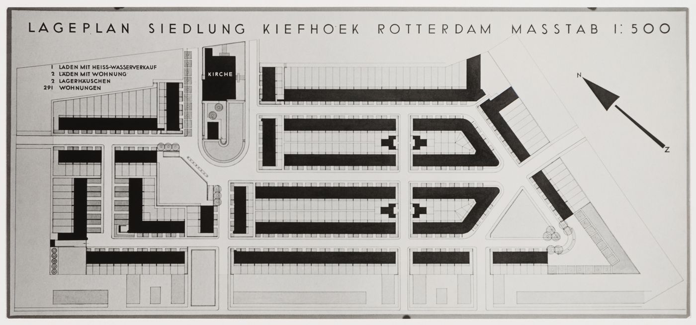 Photograph of a site plan for Kiefhoek Housing Estate, Rotterdam, Netherlands