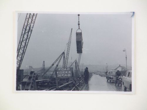 View of road work on Barnstaple Long Bridge, Devon, United Kingdom