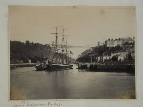 View of town and harbor with Clifton suspension bridge behind, Bristol and environs, England